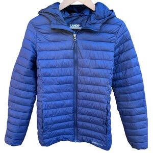 Lands' End Kids Navy Puffer Hooded Jacket - size XL (14-16)